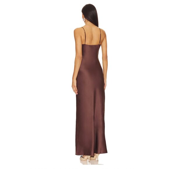 NWT LIONESS About a Girl Maxi Satin Dress in Chocolate | Size M - Picture 9 of 10